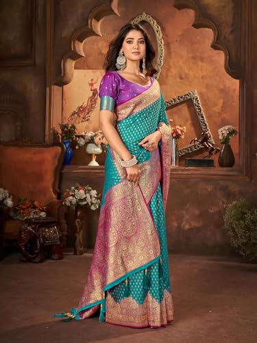 Image of Mehrang Women's Pure Kanjivaram Silk Saree Banarasi Silk Wedding Sarees for Women with Blouse Piece