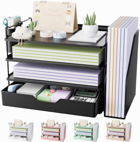 Kitsure-Desk-Organizer-4-Tier-Office-Desk-Accessories-with-Drawer--Pen-Holder-Tool-Free-Assembly-Organizer-with-Non-Slip-Pads-for-Office-Supplies-Storage-Plastic-133-x-80-x-108-Black Kitsure Desk Organizer - 4-Tier Office Desk Accessories with Drawer & Pen Holder, Tool-Free Assembly Organizer with Non-Slip Pads, for Office Supplies Storage, Plastic, 13.3" x 8.0" x 10.8", Black - Image 1