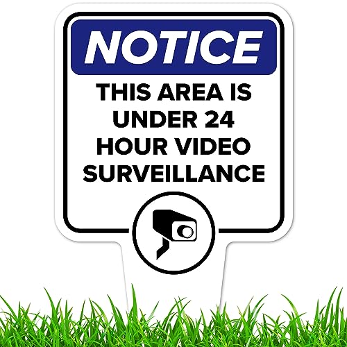 Image of Notice, This Area is Under 24 Hour Video Surveillance Sign, 7x13, Heavy Duty Integrated Ground Stakes, Indoor /Outdoor Use, Rust Free Aluminum Composite, Made in USA by My Sign center