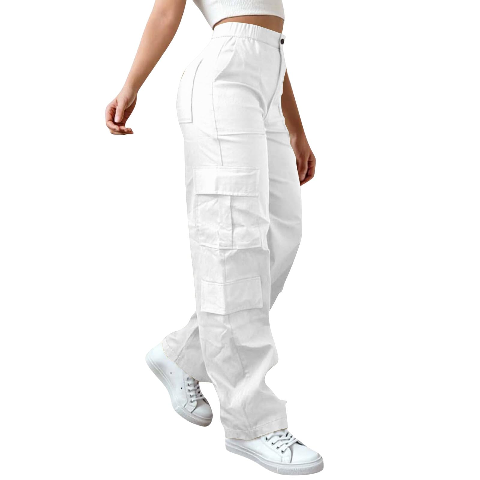 Pantaloni cargo da donna da donna metallizzati lucidi, in vita elasticizzata, casual, lunghi, da jogging, tinta unita, look bagnato, lucido, argento, S