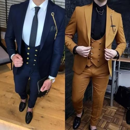 Men's Suit 3 Piece Slim Fit Double Breasted Vest Suit Formal Groomsmen Wedding Prom Blazer Jacket Suit Pants Suits2