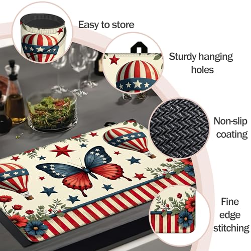 Image of Flag Floral Butterfly Stove Top Covers Pad 28 x 20 inches Dish Drying Mat Coffee Bar Mats Kitchen Decor Absorbent Pad Fit Coffee Maker Machine Dish Drying