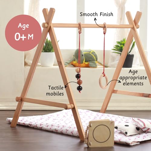 Image of Ariro-Montessori Baby Floor Gym & Mobile | Play Gym | Helps Grasping, Cognitive Processing for New Borns Adjustable Heights and Safe Materials | Made with Neem & Beechwood