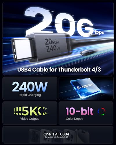 Image of Silkland USB 4 Cable Long, 20Gbps Data Transfer, 5K /4K@60Hz, 240W, 16.5FT /5M