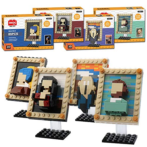 World Famous Painting MOC Building Blocks Set,Compatible with Lego Building Set,Art Portrait Toys,Educational Classic Toy Bricks,STEM Gift Toys for Kids Boys Girls (Four World Famous Painting)