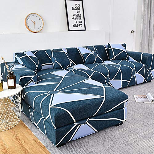 Housse de canapé en coton d'angle L 2 pièces élastique - 2