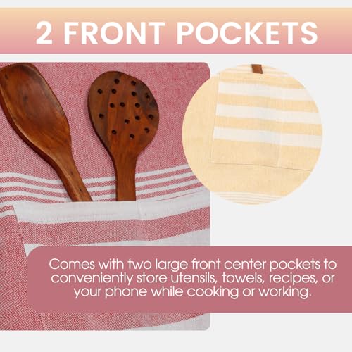 Image of Unisex Cooking Aprons | Waterproof Apron | Striped Design with 2 Front Pockets & Adjustable Neck Strap | Durable, Oil & Stain Resistant | Chef Apron for Cooking