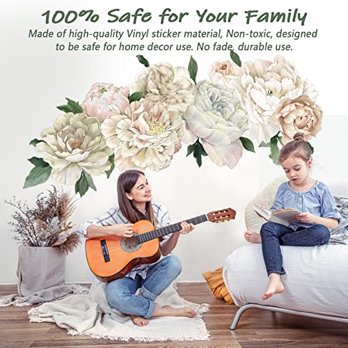 Peony Wall Decals For Nursery Wall Decor Soft White Flowers Wall Stickers Peel And Stick Kids Floral Decals For Girls Bedroom Living Room Nursery Wall Decor #TOP3