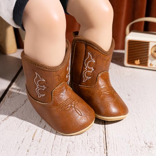Sawimlgy Infant Baby Boys Girls Western Cowboy Boots Pu Leather Ankle Side Rubber Sole Boots Toddler Newborn Winter Snow Warm First Walker Crib Outdoor Shoes thumb #1