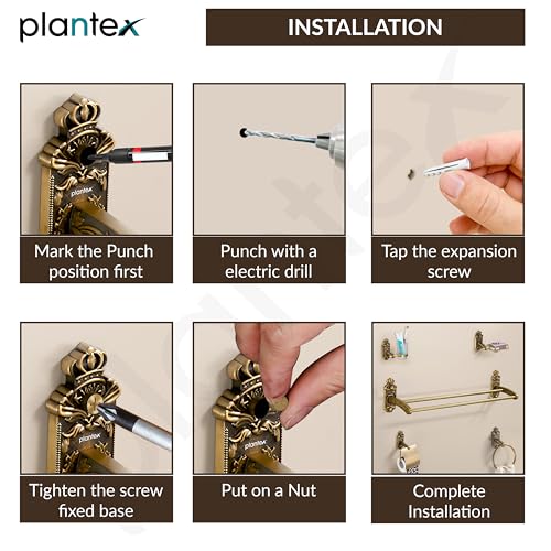 Image of Plantex Aluminium Antique Bathroom Accessories Set Of 5-Pcs /Bathroom Hardware Set (Towel Rod /Napkin Ring /Paper Holder /Soap Dish /Tumbler Holder), Gold