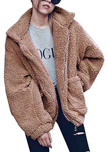 LifeShe Women's Warm Faux Fur Oversized Coat Fluffy Outwear Jackets (Khaki, M)