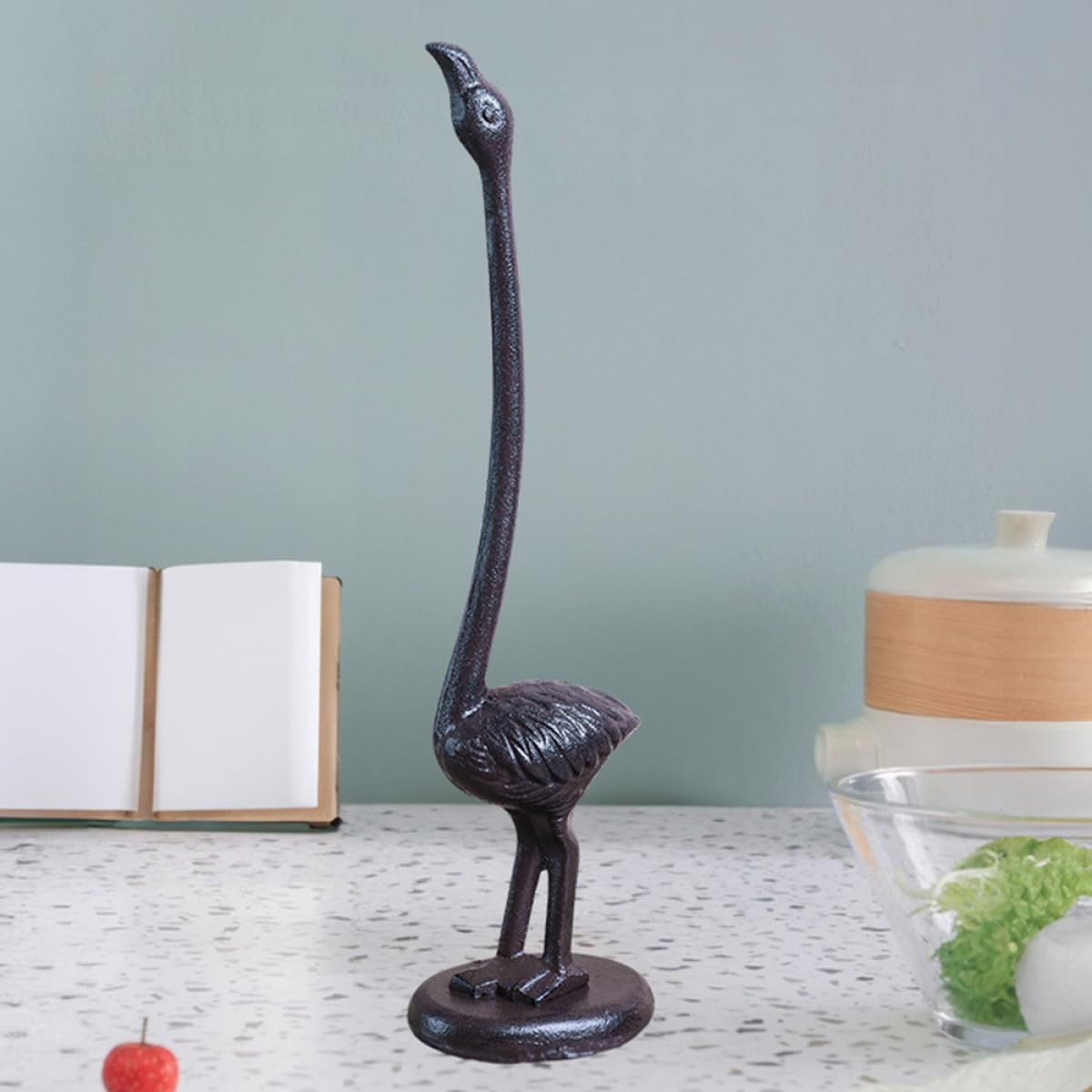 Soporte de Papel de Cocina Metálico con Diseño de Flamenco Vintage Base Estable y Compacto Dispensador de Rollo para Toallas Estándar Baño y Cocina