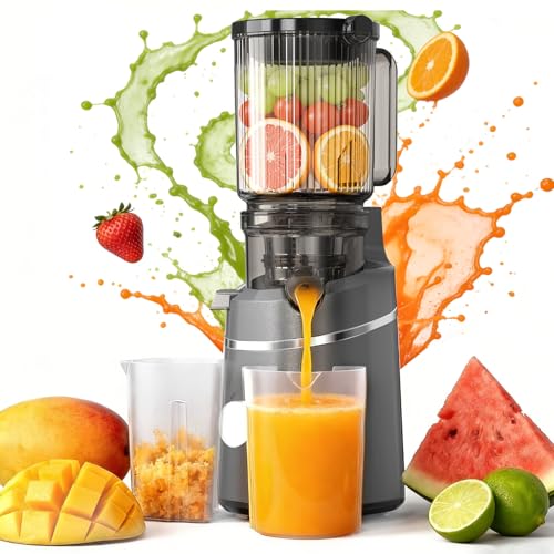 Exprimidor lento, Slow Juicer Machine con Entrada 130 mm Llenado y Motor de 250W, Alta Extracción de Jugo y Conservación de Nutrientes Limpieza Rápida Licuadora Prensado en Frio, Sin BPA