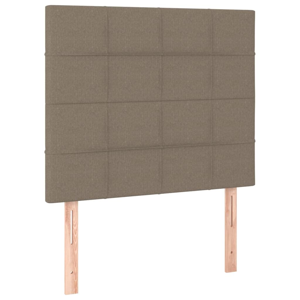 Tkanina z regulowanym zagłówkiem kontynentalne 90x200 cm Taupe | Łóżko kontynentalne 90x200 z materacem sprężynowym, tapicerowane tkaniną, szarobrązowe, z zagłówkiem i ławką