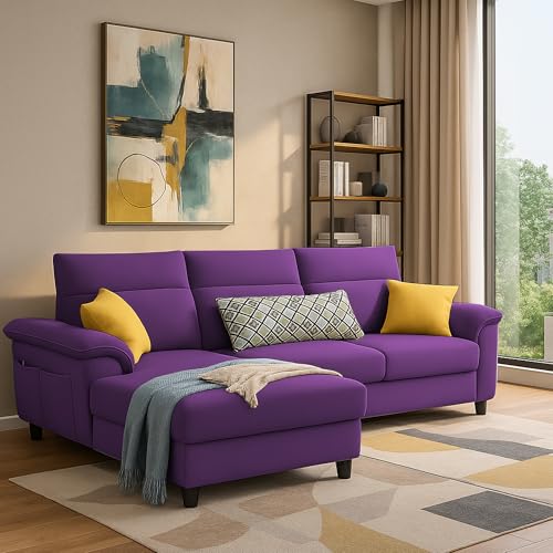 Image of Casaliving Seams LHS 4 Seater L Shape Sofa for Living Room (Purple Fabric) Premium Fabric Sofa