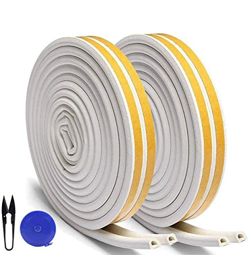 Tira de Sellado, 24 m Goma burlete para Puerta Ventana Antigolpes Resistente al Agua Autoadhesiva con 1 tijera y 1 cinta métrica para bloquear grietas y huecos (blanco)