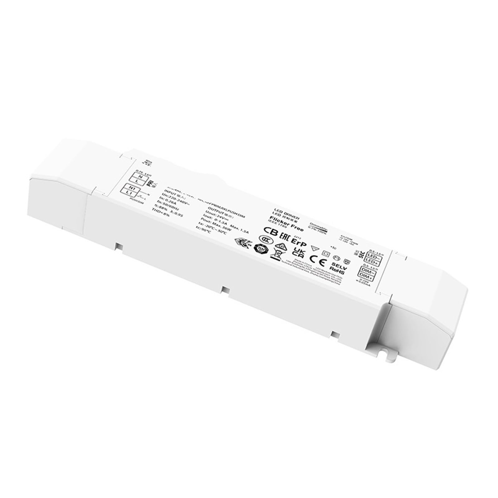 36W 75W 100W 12V 24V CV tensione costante 0-10V (1-10V/10VPWM/RX) driver LED 100-240V dimmerabile trasformatore di illuminazione push dimming (Color : 36W 24V)