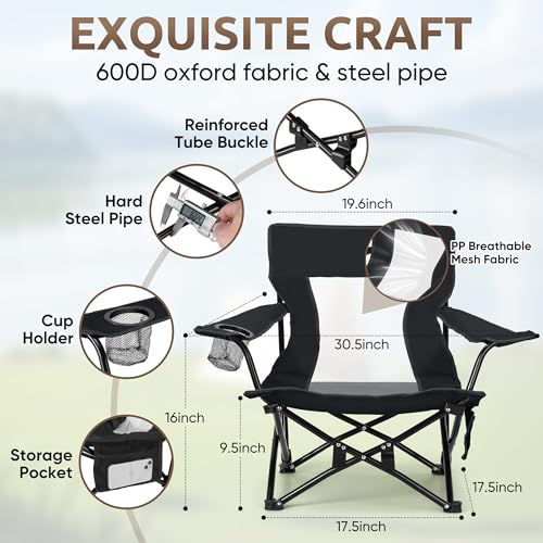 Image of HaSteeL Folding Beach Chair Set of 3, Foldable Black Camping Chairs & Grey Table for Outside, Low Beach Chair Portable for Adults Fishing, Picnic, Outdoor BBQ, Cup Holder & Storage Bag
