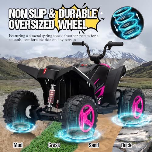 Image of Kids Electric ATV 4 Wheeler, 24V Ride On Toy for Big Kids, Pink