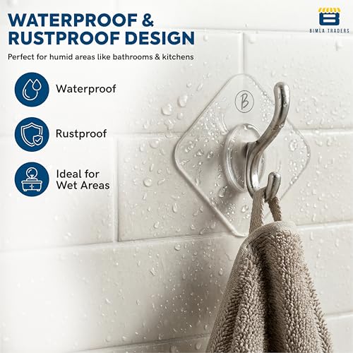 Image of Self Adhesive Wall Hooks - No Drill, Waterproof & Rustproof |Wall Hanging for Kitchen Tools, Bathroom, Bedroom Products Door Organizers Accessories Items |Easy Install (Transparent PO10)