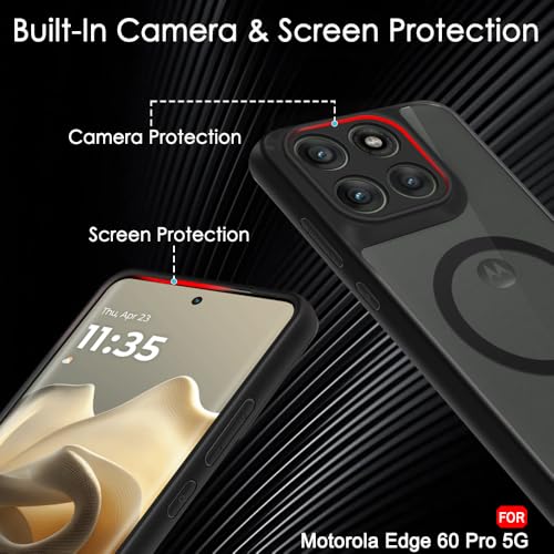 Image of TheGiftKart Hybrid Shockproof Back Cover Case for Motorola Moto Edge 60 Pro 5G | Hard Back Cover Case for Motorola Edge 60 Pro (PC & TPU, MagSafe Compatible, Translucent Smoke Matte Back, Black Sides)