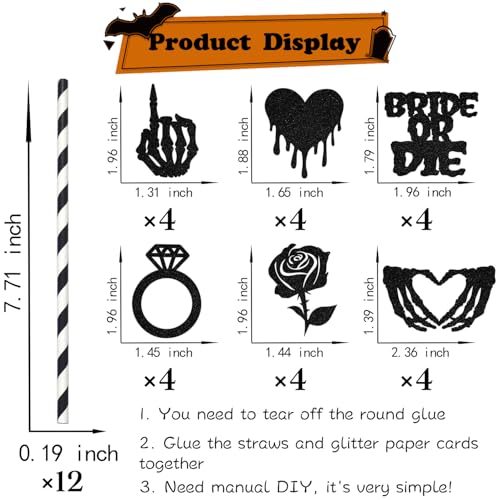 Pitillos de papel negro 24 piezas decorativos para fiesta miniatura 2