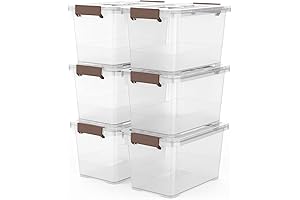 WYT 6-Pack Clear 7 Quart Storage Latch Box/Bins, Plastic Stackable Latching Box...