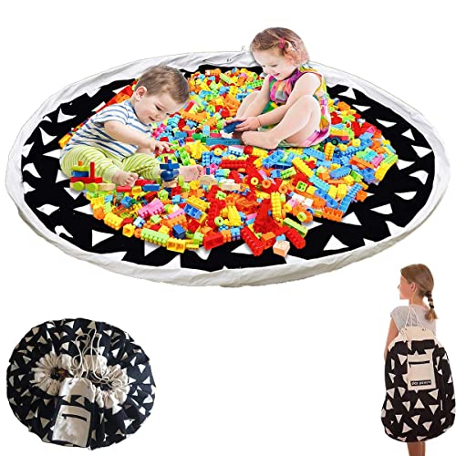 Sac de Rangement Jouet Enfant, Coton 2 en 1 Pliable Bébé Tapis Rond Enfant, Grand Sac de Jouet de Rangement Portable, Jouet Organisateur pour Maison / Outdoor / Voyage