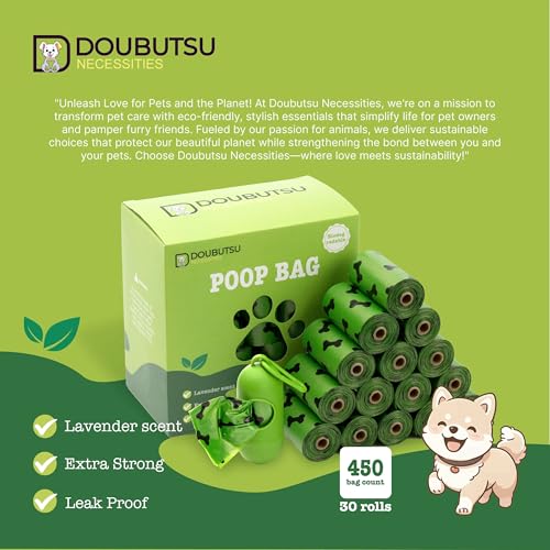Image of Biodegradable & Eco-Friendly Lavender-Scented Dog Waste Bags - Strong, Durable, 100% Leak-Proof, 450 Count (30 Rolls) with Dispenser