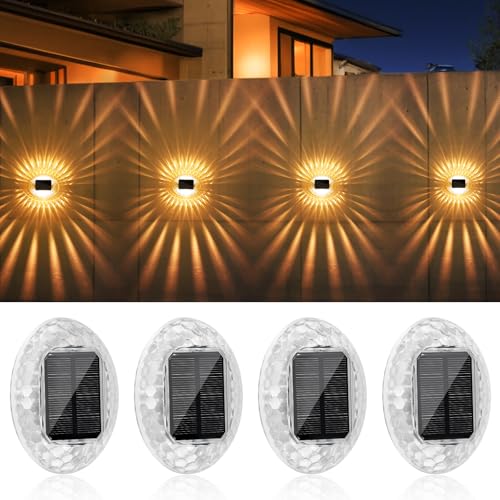 PAIRIER Solar Wandleuchte Außen, Solarlampe Wandlampen für Außen, 360° Beleuchtung Garten-Deko, IP44 Solar Außenleuchten für Zaun Balkon Garten Terrasse 4 Stück PAIRIER Solar Wandleuchte Außen, Solarlampe Wandlampen für Außen, 360° Beleuchtung Garten-Deko, IP44 Solar Außenleuchten für Zaun Balkon Garten Terrasse 4 Stück