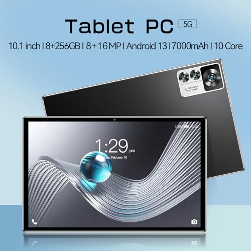 LANRU Tablet 8 GB + 256 GB Tela de 10,1 polegadas Chamada 5G Memória expansível de 128 GB Grande cap