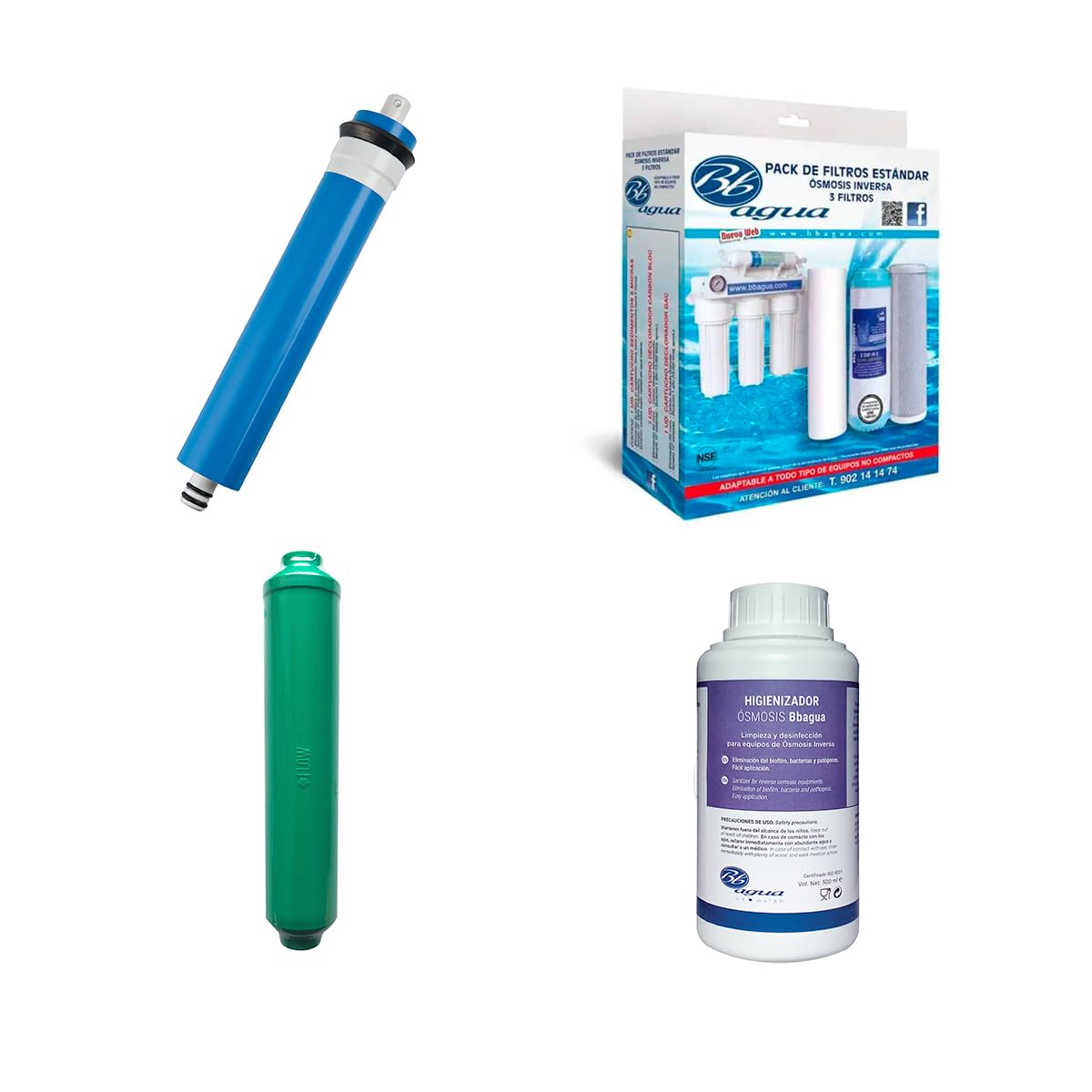 Membrane 100 GPD + Pack 3 Filtres Osmose Inverse - Sédiments, Charbon GAC Et Bloc Avec Garantie Bbagua