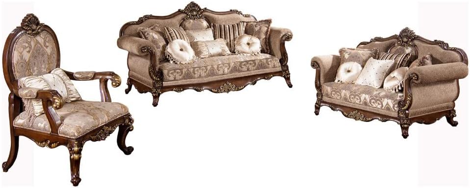 Best Master Furniture Madelyn Traditional 3 Pcs Living Room Sofa Set, Cherry Finish