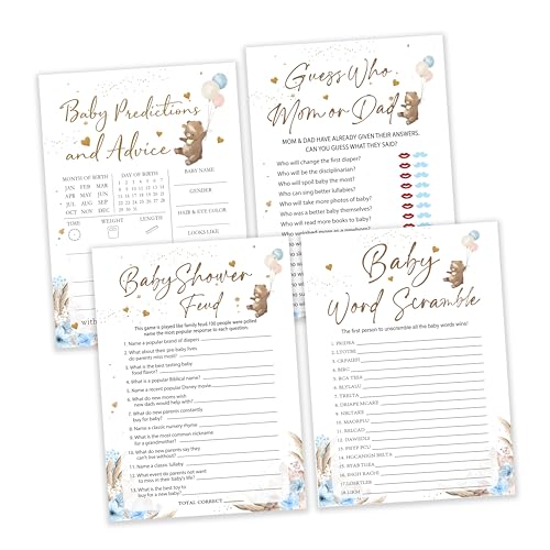 FQPJA Baby Shower Game, 4 Games for 25 Guests, Baby Word Scramble Games, Predictions and Advice, Who...