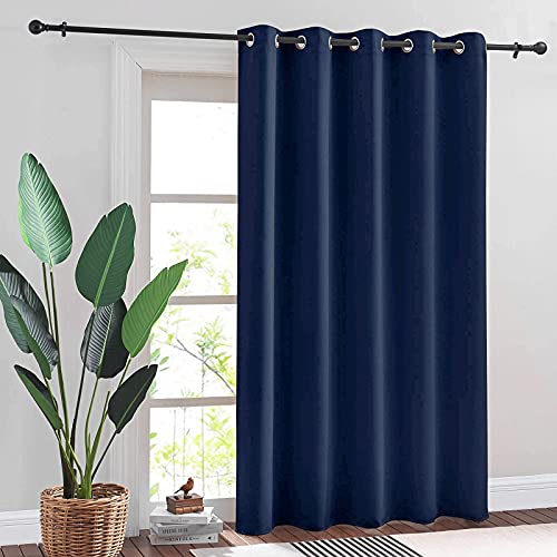Image of RYB HOME Blackout Curtain for Sliding Glass Doors, Thermal Insulated&Privacy Drape for Patio /Living Room /Bedroom, UV Protection Energy Saving Room Divider Curtain, Navy Blue, W70 x L84, 1 Panel