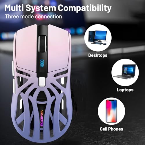 Image of Wireless Gaming Mouse, 10000 DPI, Tri-Mode 2.4GHz /Bluetooth /Wired Mouse, 6 Buttons, Digital Display, Silent Mice, Rechargeable, Customizable Macro and RGB Backlight for PC /Mac /Laptop (Purple)