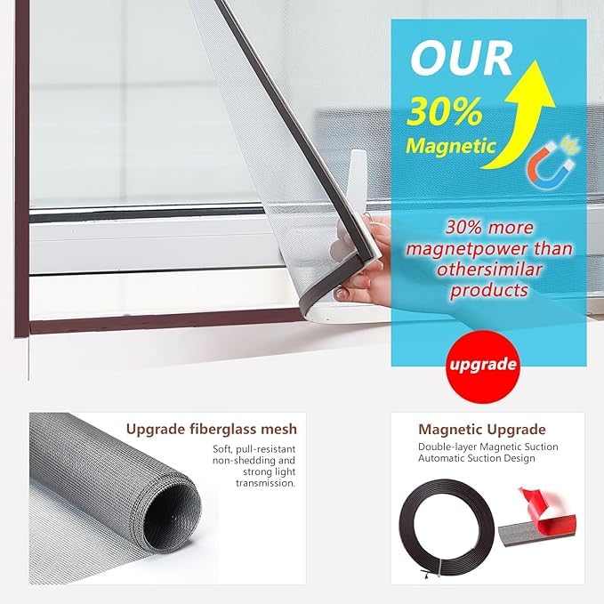 Image of DIY Adjustable Size Magnetic Screen Door Kit (White Frame + Gray Fiber Mesh) Easy and Quick Installation 59.1 x 51.2 inches (150 x 130 cm)