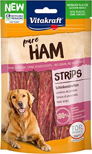 Vitakraft Pure Ham Strips, snack cane, strisce di prosciutto con carne di maiale, snack per l’addestramento del cane, senza zuccheri aggiunti (1x 80g)