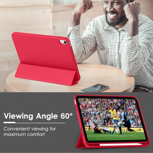 Image of ToaPoia Case for iPad (A16) 11 Inch 2025 /iPad 10th Generation 10.9 Inch 2022, Slim Trifold Stand Protective Cover with Pencil Holder and Soft TPU Back,Support Auto Sleep /Wake (Red)