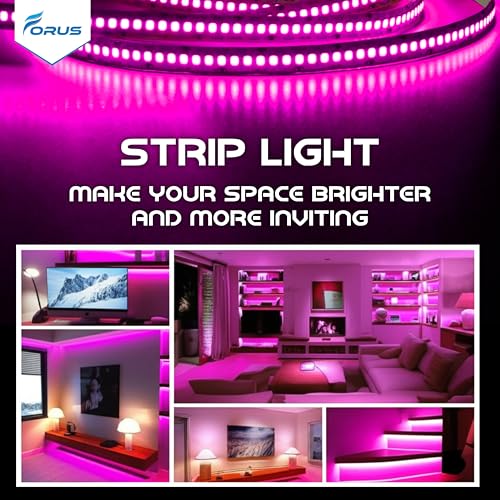 Image of Forus 5 Meter (5M) 10MM Pink LED Strip Light, 240 LEDs /M Plug & Play Flexible Lighting for Home Decor, False Ceiling, Pooja Room, Living Room, Kitchen, Mirror, Stairs, 2-Year Warranty