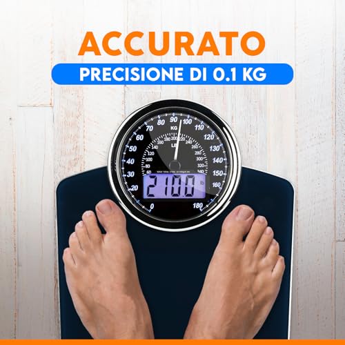 Zeno Bilancia Pesapersone Ibrida - Nuovo - Digitale & Analogica 2-In-1 - Fino A 180 Kg - Ampio Display Con Retroilluminazione - Robusto Vetro Temperato - Lettura Facile - Blu Scuro - 5