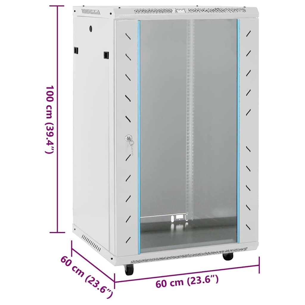 vidaXL Armadietto di Rete 18U con Ruote 19" IP20 60x60x100 cm, Armadio di Rete autoportante, Armadio Dati, Supporto di Rete