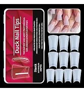 iNenk Long Duck Fan Flare Nail Tips, 500PCS Clear Natural Crystal Duck Feet Styel for Wide French...