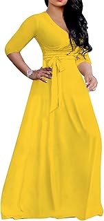 Plus-Size Maxi Dresses for Women African Summer 3/4 Sleeves Beach Sundress with Pockets - Buy now