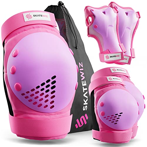 SKATEWIZ Knee and Elbow Pads Adult - Skating Protective Gear Adult - SMASH - Size L/XL Pink Purple - Skate Protective Gear Roller Skates Scooter Skateboard Knee Pads for Women Roller Skating