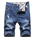 Enrica Men's Ripped Distressed Slim Fit Holes Denim Shorts(661 Indigo Blue, 32)