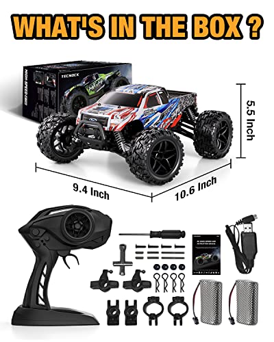 Tecnock 1:16 Scale Fast Rc Car For Adults Boys, 4X4 Off Road Remote Control Truck, High Speed 40Km/H Electric Monster Toy Vehicle Crawler With 2 Rechargeable Batteries & Led Light For Kids（Blue） #TOP5