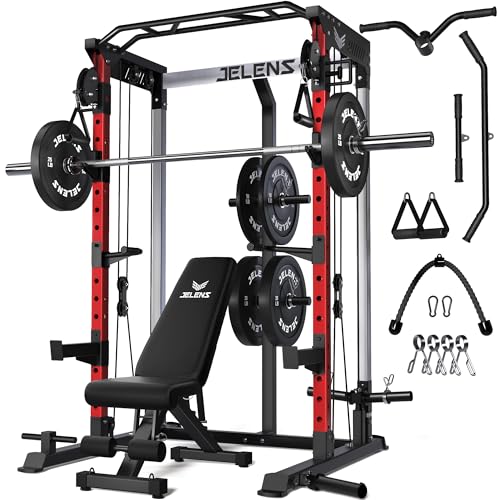 Image of JELENS C21 Power Cage, 2000LBS Multi-Function Power Rack with Independent Dual Pulley System, All-in-One Squat Rack for Cable Crossover, Home Gym Workout Machine