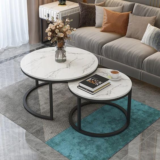 FURNIFOX Round Nesting Coffee Table Set of 2 Modern Industrial Style ...