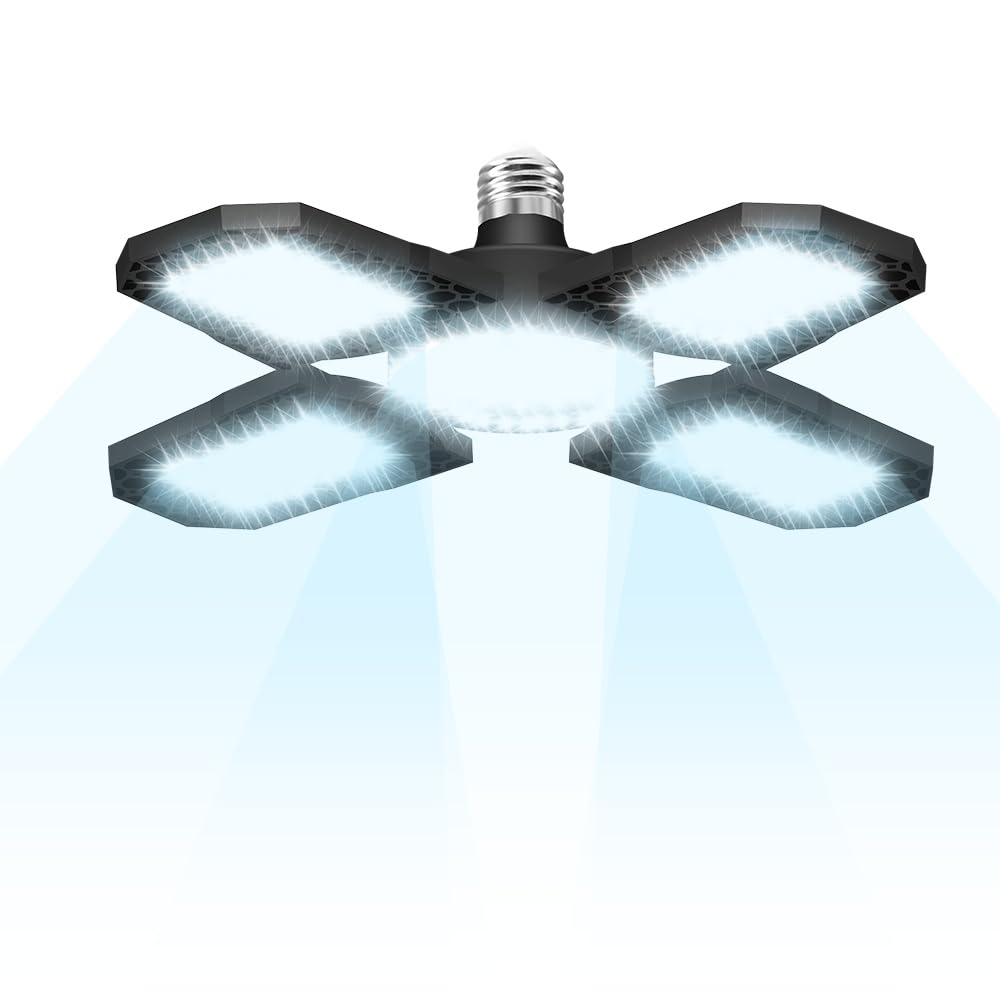 100W LED Deformable Garage Lights 100-277V Adjustable Panels Foldable Warehouse Lamps 110V Commercial High Bay Ceiling lamp E26